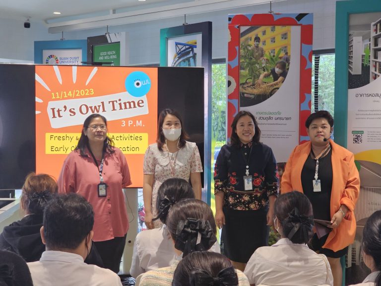 เมื่อวันที่ 11 พฤศจิกายน 2566 เวลา 15.00-16.30 น. สำนักวิทยบริการและเทคโนโลยีสารสนเทศ ร่วมกับ หลักสูตรการศึกษาปฐมวัย คณะครุศาสตร์ มหาวิทยาลัยสวนดุสิต ในรายวิชาการเป็นผู้ประกอบการด้านการศึกษาปฐมวัย