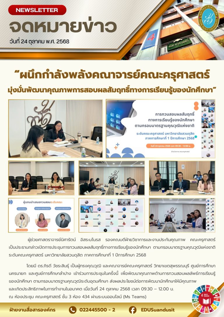 24 ต.ค. 2568 – ประชุมการทวนสอบผลสัมฤทธิ์ทางการเรียนรู้ของนักศึกษา 1/2568